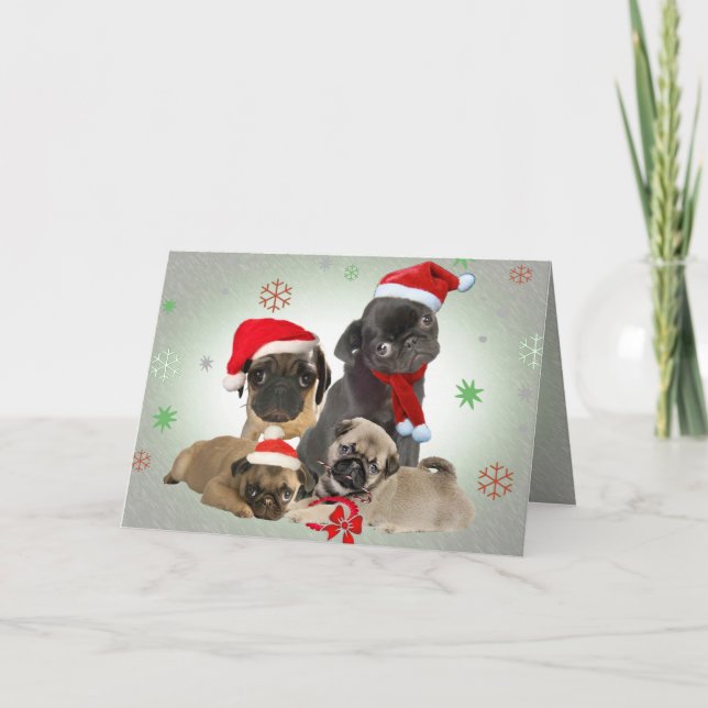 Pug Santa Paws Greeting Cards (Front)
