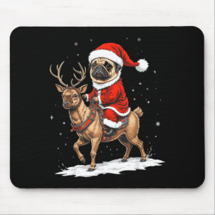 Pug Santa Riding Reindeer Christmas Holiday Puppy  Mouse Mat