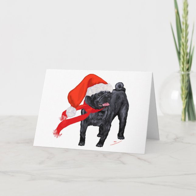 Pug Santa's Helper Holiday Card (Front)