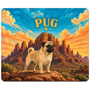 Pug, Sedona Rocks Vintage Watercolor Mouse Mat
