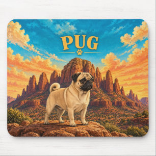 Pug, Sedona Rocks Vintage Watercolor Mouse Mat