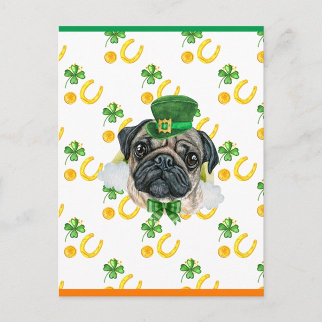 Pug Shamrock St. Patricks Day Holiday Postcard (Front)