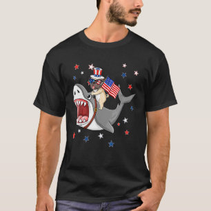 Pug Shark 4th Of July Dog Mum Dad Puppy T-Shirt