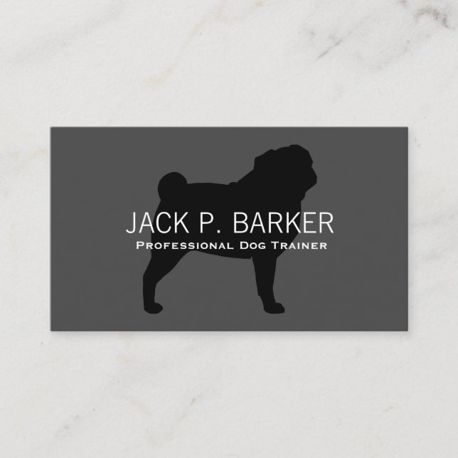 Pug Silhouette Black on Grey Business Card (Front)