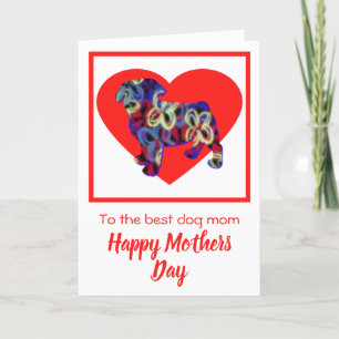 Pug Silhouette Dog Red Heart Mother’s Day Card