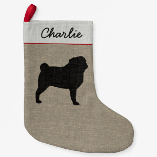 Pug Silhouette Personalised Cute Dog Holiday Xmas Small Christmas Stocking