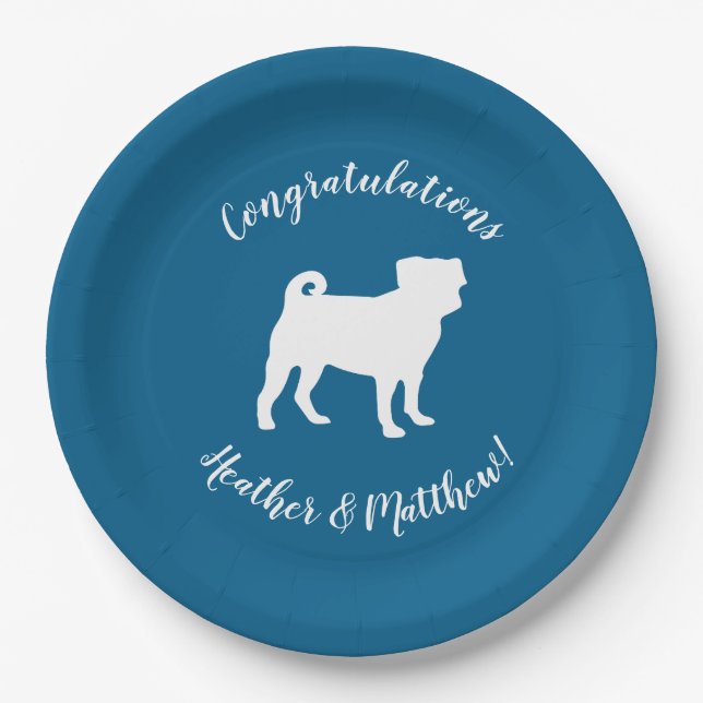 Pug Silhouette Puppy Baby Shower Paper Plate (Front)