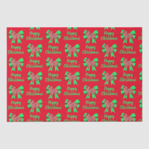 Pug Silhouette Red Christmas Dog & Green Bow Tissue Paper