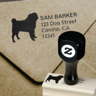 Pug Silhouette Return Address Rubber Stamp