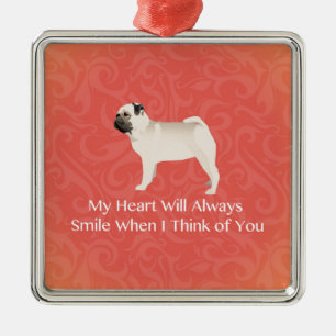 Pug Silhouette Thinking of You Design Metal Tree Decoration
