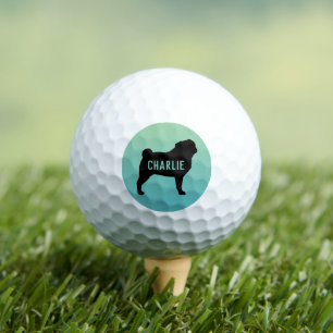 Pug Silhouette with Custom Name Golf Balls