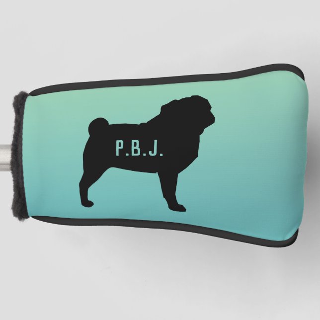 Pug Silhouette with Custom Text  Golf Head Cover (Front)