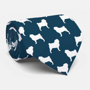 Pug Silhouettes   Dogs Pattern Blue and White Tie