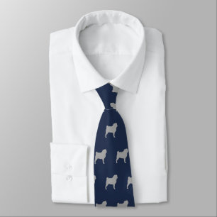 Pug Silhouettes   Dogs Pattern Grey and Blue Tie