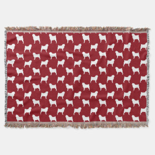Pug Silhouettes Pattern Red Throw Blanket