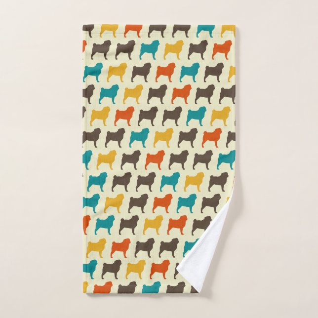Pug Silhouettes | Retro Colors Dog Breed Pattern Hand Towel (Hand Towel)