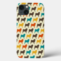 Pug Silhouettes | Retro Colours Dog Breed Pattern