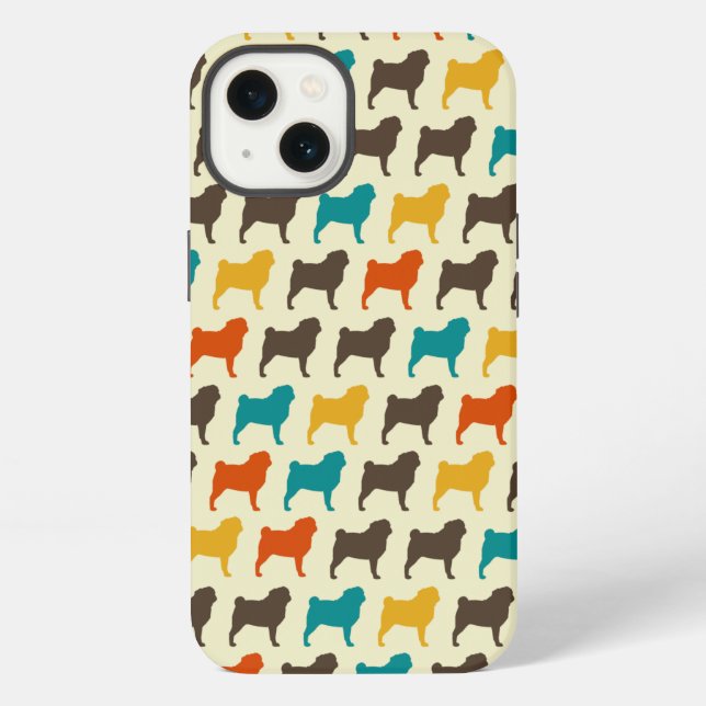 Pug Silhouettes | Retro Colours Dog Breed Pattern iPhone Case (Back)