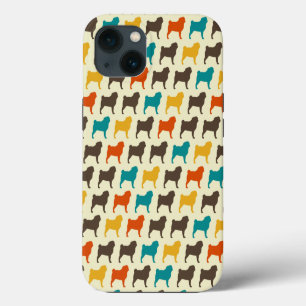 Pug Silhouettes   Retro Colours Dog Breed Pattern iPhone 13 Case