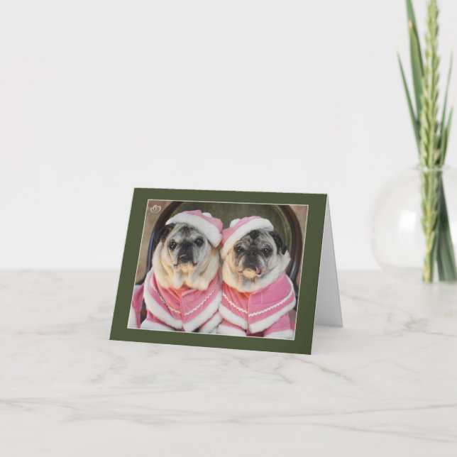 Pug Sisters in Pink Christmas Cards (Front)