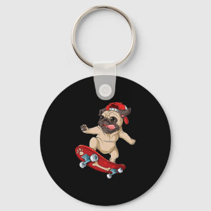 Pug Skateboard T Shirt Dog Puppy Funny Skater Skat Key Ring