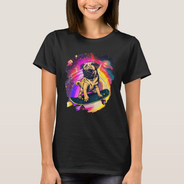 Pug Skateboarding in Outer Space Retro Vintage Ska T-Shirt (Front)