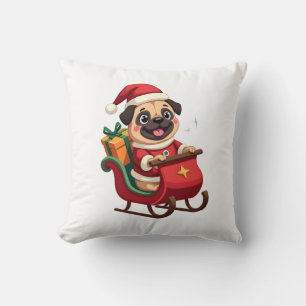Pug Sleigh Ride Cushion