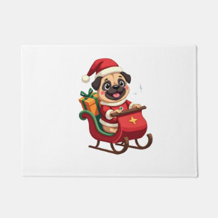 Pug Sleigh Ride Doormat