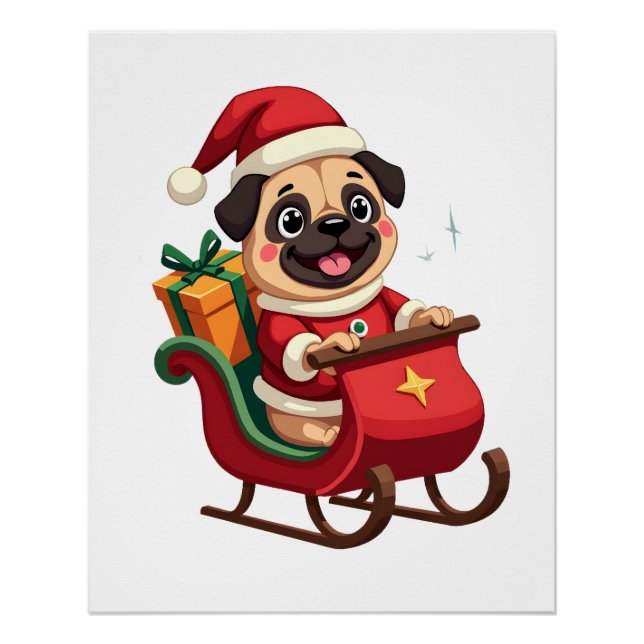 Pug Sleigh Ride Poster (Front)