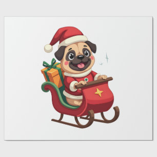 Pug Sleigh Ride Wrapping Paper