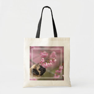 Pug Smelling Cherry Blossoms Tote Bag