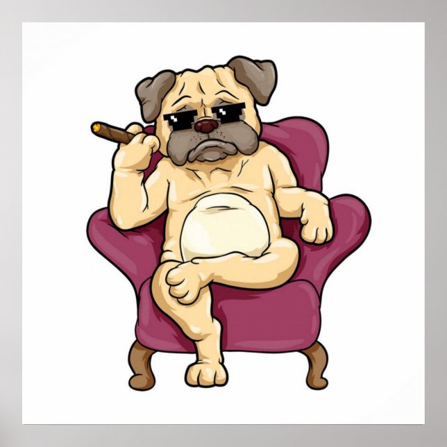 Pug Smoking Cigar | Really Cool Pug Dog Poster (Front)
