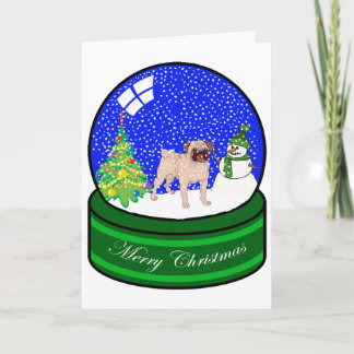 pug snow globe holiday card