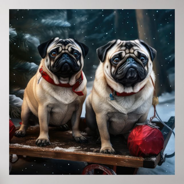 Pug Snowy Sleigh Christmas Decor (Front)