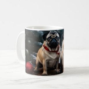 Pug Snowy Sleigh Christmas Decor Coffee Mug