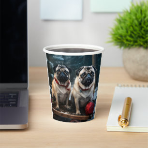 Pug Snowy Sleigh Christmas Decor Paper Cups