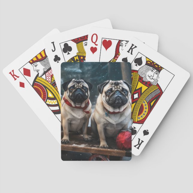 Pug Snowy Sleigh Christmas Decor Playing Cards (Back)