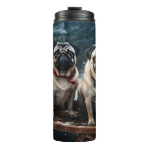 Pug Snowy Sleigh Christmas Decor Thermal Tumbler
