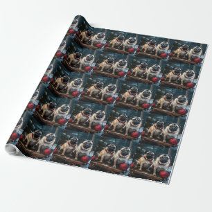 Pug Snowy Sleigh Christmas Decor Wrapping Paper