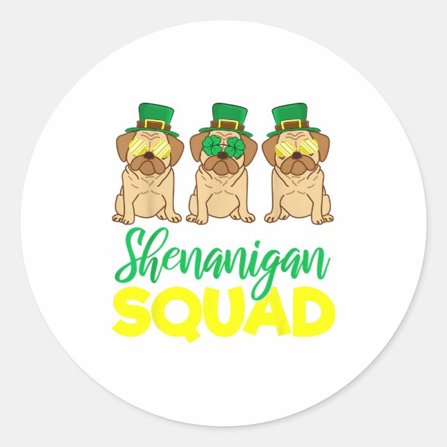 Pug Squad Funny Lucky St Patricks Day 2020 Team Gr Classic Round Sticker (Front)
