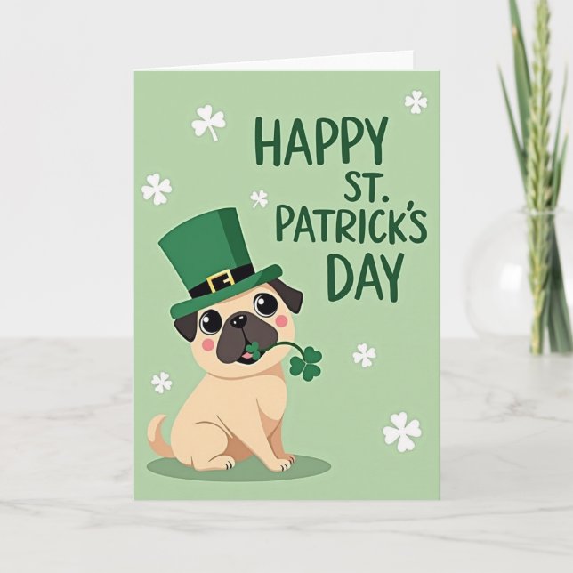 Pug St Patricks Day Happy Card (Front)