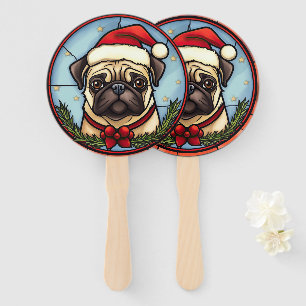 Pug Stained Glass Christmas Hand Fan