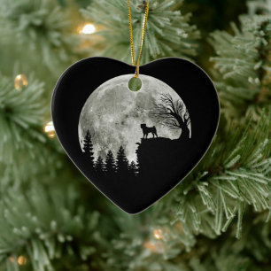 Pug Standing On Mountain Moonlight Halloween Ceramic Tree Decoration