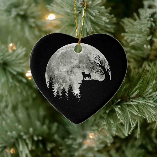 Pug Standing On Mountain Moonlight Halloween Ceramic Tree Decoration (Tree)