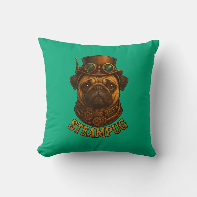 Pug Steampunk Cushion Vintage retro dog art  (Front)