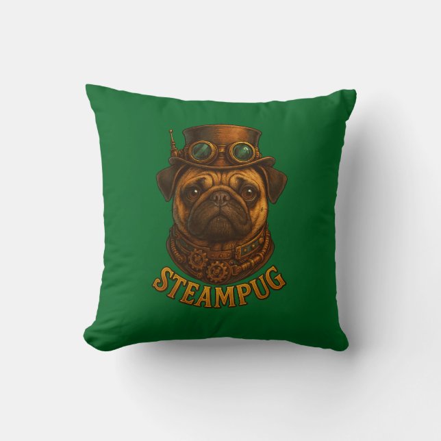 Pug Steampunk Cushion Vintage retro dog art  (Front)