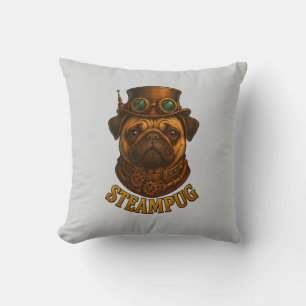 Pug Steampunk Cushion Vintage retro dog art