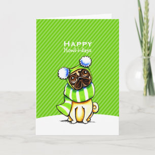 Pug Striped Scarf Christmas Green Custom Holiday Card
