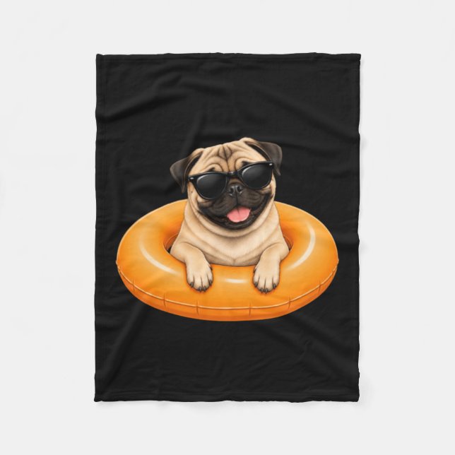 Pug Summer Shirt Cute Dog Pool Float Fleece Blanket (Front)