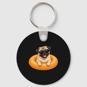 Pug Summer Shirt Cute Dog Pool Float Key Ring